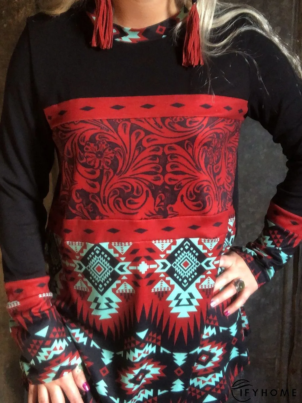 Vintage Crew Neck Printed Long Sleeve shirt & Tunic Top | IFYHOME