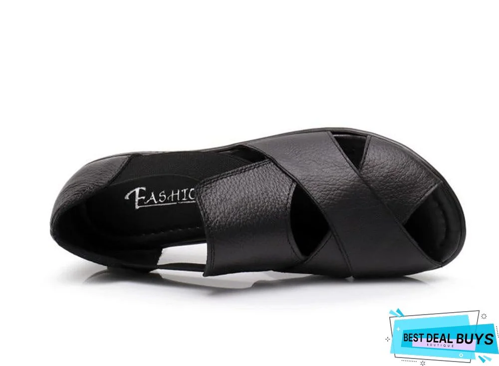 Women Genuine Leather Gladiator Rome Sandals Shoes Wedge Heel Comfort Sandals