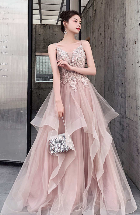 thin straps lace applique tulle prom dresses,elegant prom dresses puff,custom prom evening dresses online