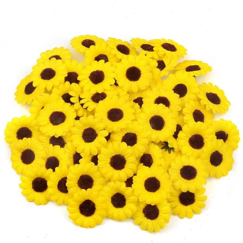 30pcs Mini Silk Sunflower Artificial Daisy Flower Head For Wedding Party Decoration DIY Scrapbooking Wreath Craft  Fake Flowers