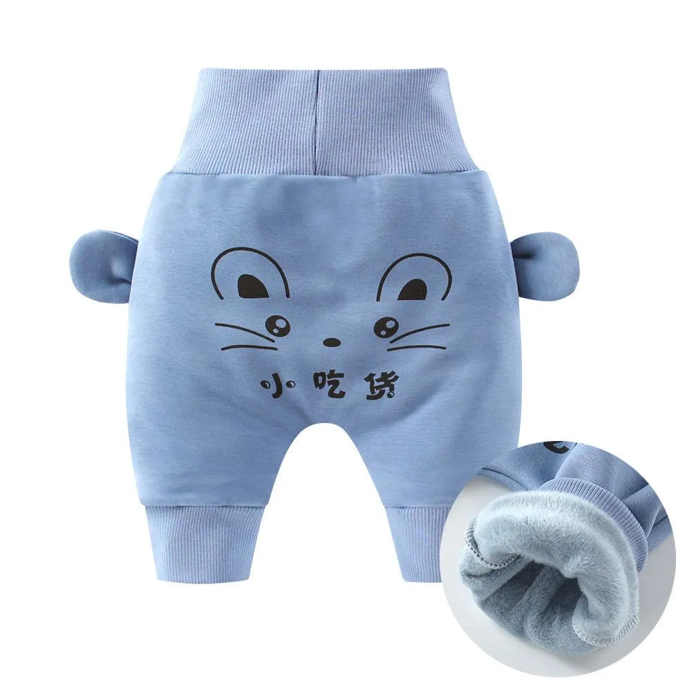 Baby Cute Pants Boys Girl Cartoon High Waist Protection Belly Children Toddler Spring Autumn Winter Newborn Warm Velvet Trousers
