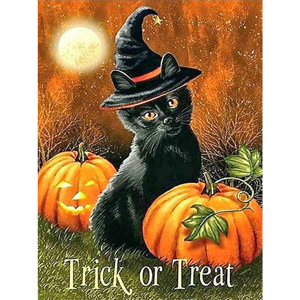 

40*50CM - 11CT Stamped Cross Stitch - Halloween Cat, 501 Original