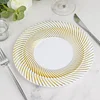 10 Pack | 7" White / Gold Swirl Rim Plastic Dessert Appetizer Plates, Round Disposable Salad Plates