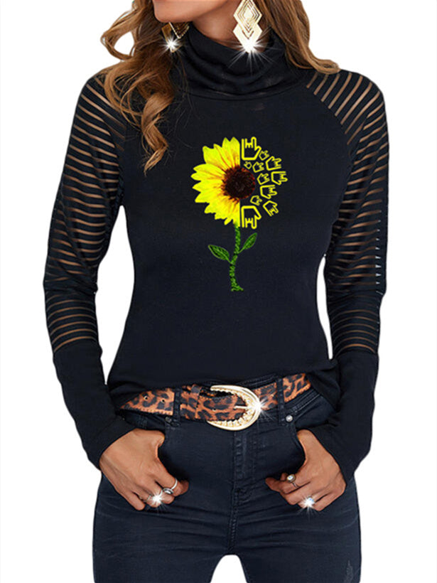 Women Long Sleeve V-neck Graphic Floral Printed Top