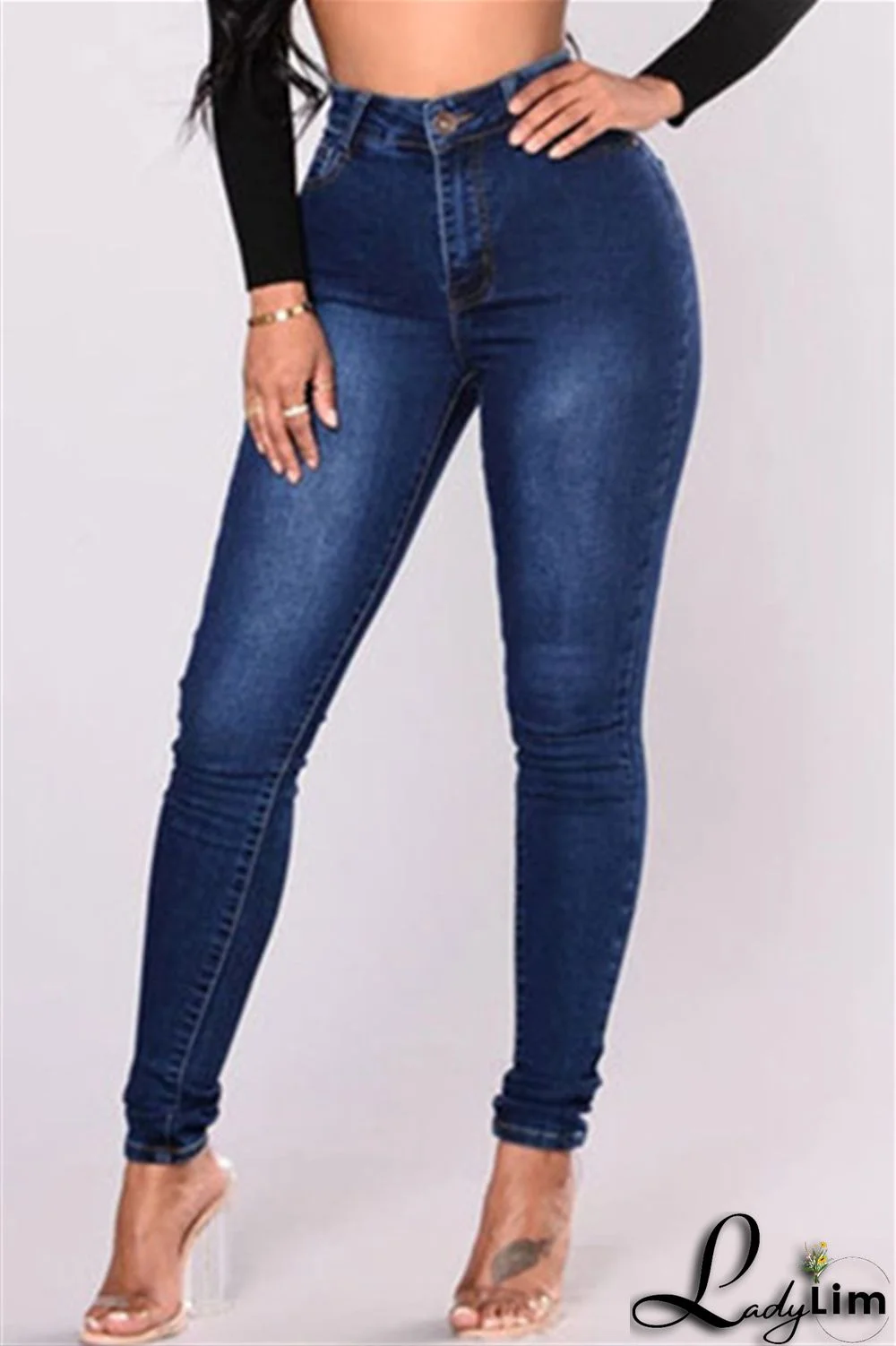 Black Fashion Casual Solid Basic High Waist Skinny Denim Jeans