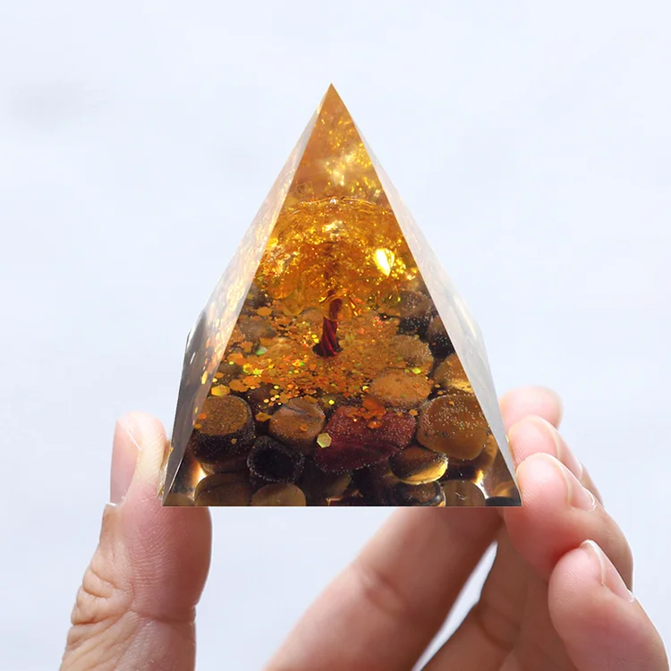 Orgonite Pyramid Amethyst Peridot Chakra Healing Energy Crystal Craft (B)