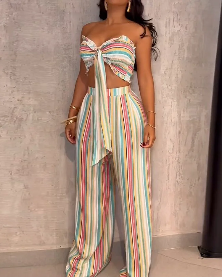 Sleeveless Multicolor Casual Two-Piece Suit