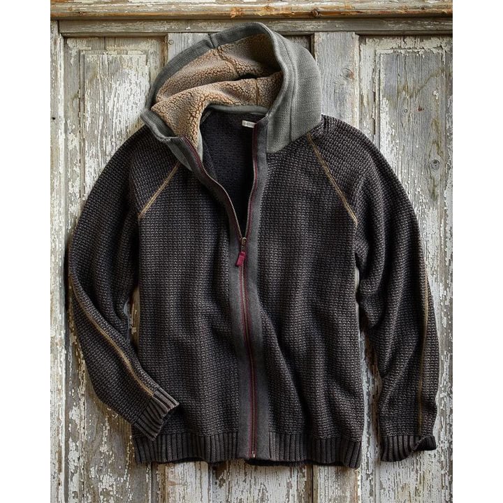 Men's long-sleeved hooded waffle shirt