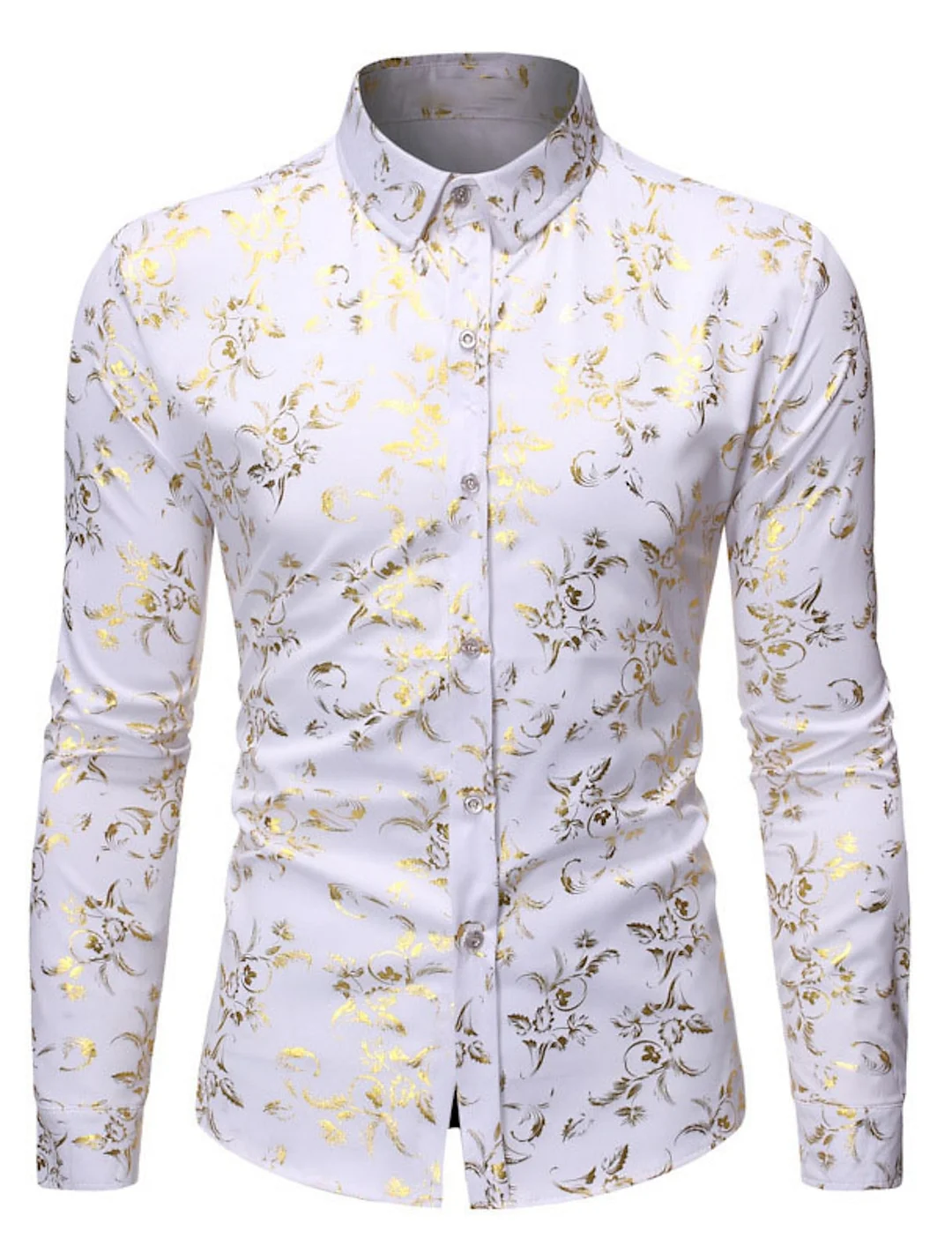 Long Sleeve Men's Floral Tuxedo Shirt For Stylish Party & Outdoor 