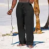 Men's Wide Leg Pants Thin Section Breathable Cotton Linen Loose Casual Beach Trousers by Inlyline