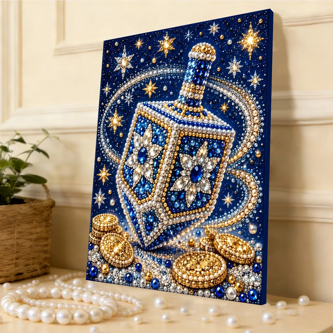 Framed Pearl Painting Kit Hanukkah Dreidel for Adults 11.81x15.75in