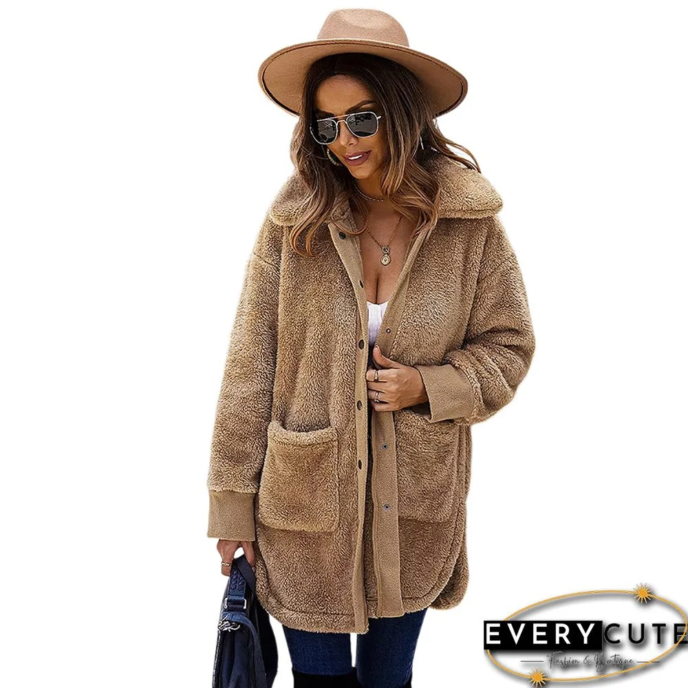 Khaki Double-sided Velvet Pockets Plush Warm Jacket