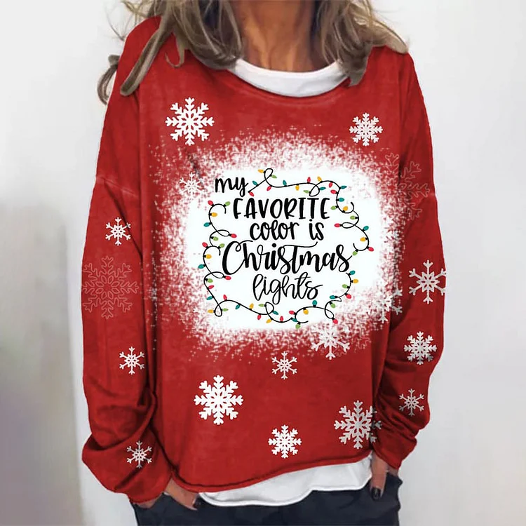 Wearshes Christmas Print Crew Neck Loose Long Sleeve Sweatshirt