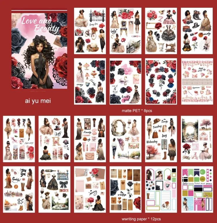 Journalsay 20 Sheets Vintage Flower Character Landscaping Material Decor Sticker Book