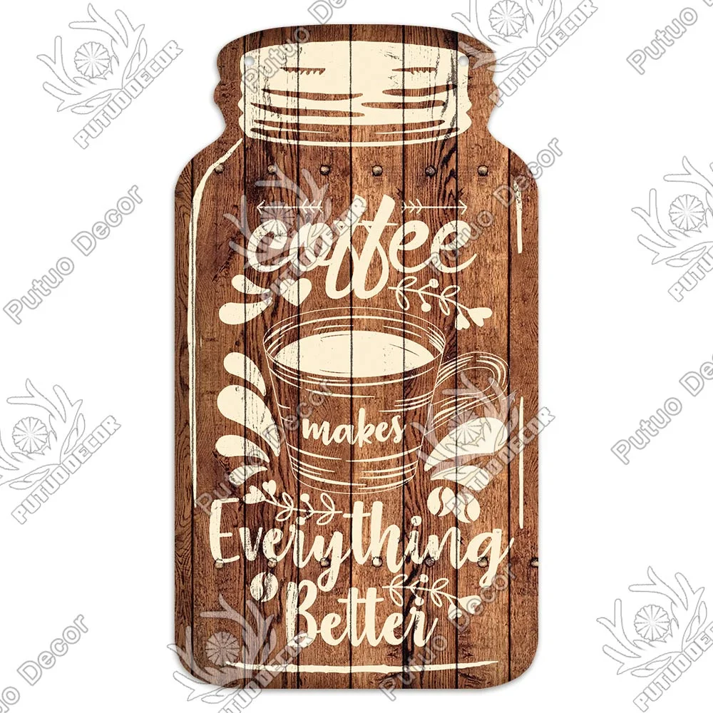 Putuo Decor Coffee Plaques Mason Jar Shape Wooden Signs Irregular Plate for Cafe Decoration Kitchen Wall Decor Decorative Plaque