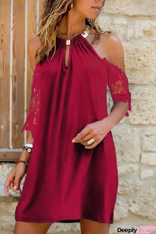 Lace Cold Shoulder Backless Mini Dress