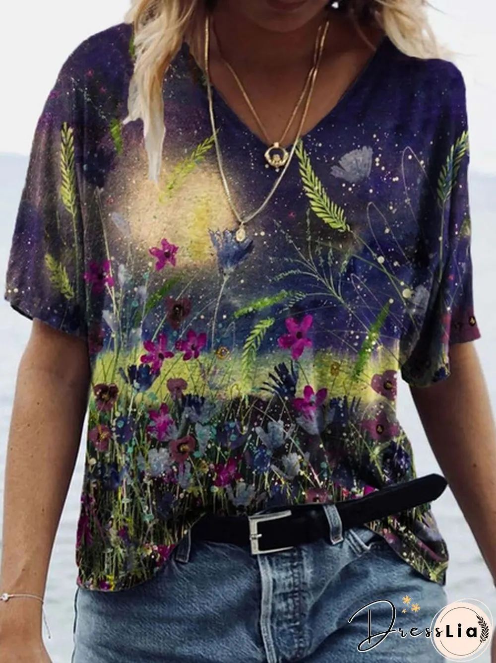 Spring And Summer Women's Printed Short Sleeve Tops Casual Shirts Plus Size Blouse Fashion V-neck Tshirt Plus Size XS-8XL