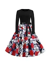 Halloween Costumes Round Neck Printed Long Sleeve Swing Dress