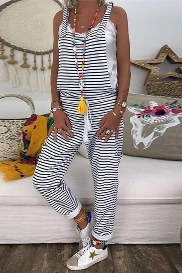 Womens Casual Striped Loose Overalls-Allyzone-Allyzone