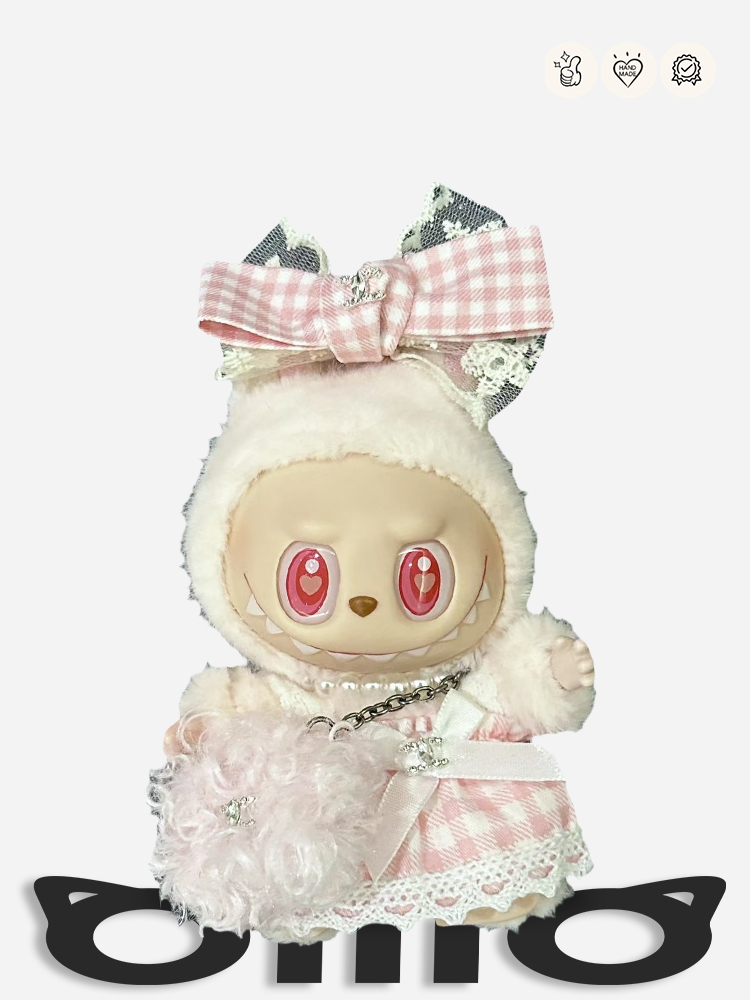 LABUBU Clothes Sweet Lace - trimmed Checked Dress Set