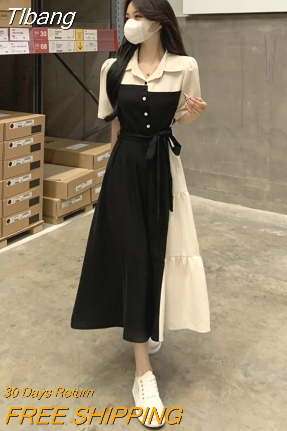 Tlbang Size Dresses Fake Two Chiffon French Women Oversized 2023 Summer Adorable Fashion Office Blouse Long Skirt Clothing