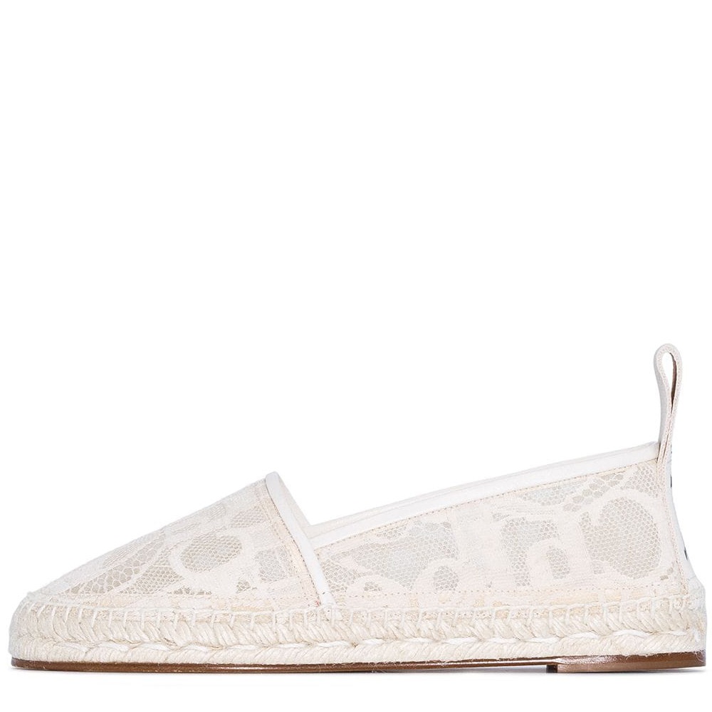 White Lace Round-Toe Espadrille Sole Casual Flats