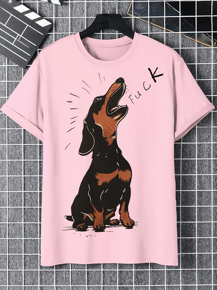 Tシャツ・カットソー [MARRON EDITION] Dachshund Graphic T-Shirt 100% Cotton Men's Dachshund Dog Bark Art Print Cotton Casual