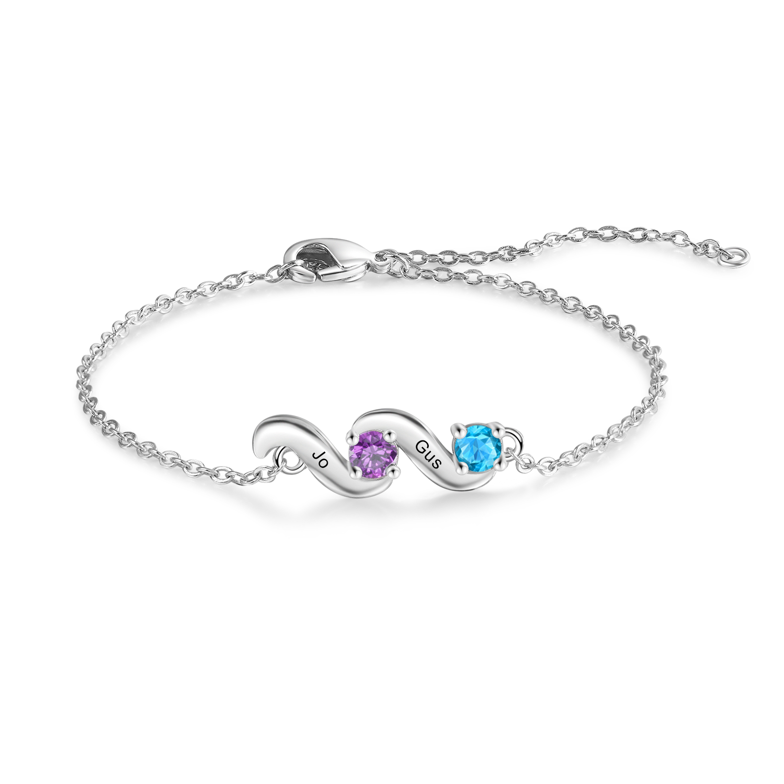 Family Custom Bracelet Personalized 2 Names & Birthstones Bracelet