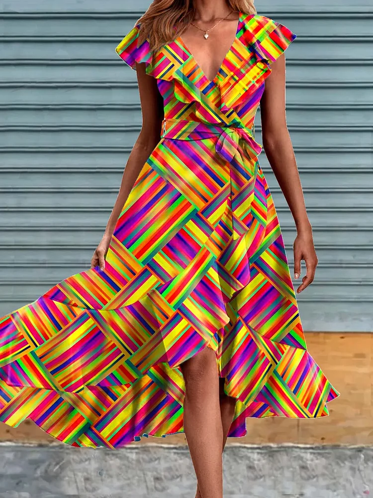 Women's Rainbow Striped Square Dress