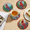 6Pcs/set Diamond Painting Stained Glass Art Bird Coaster Cup Cushion with Rack Cup Pad Decor