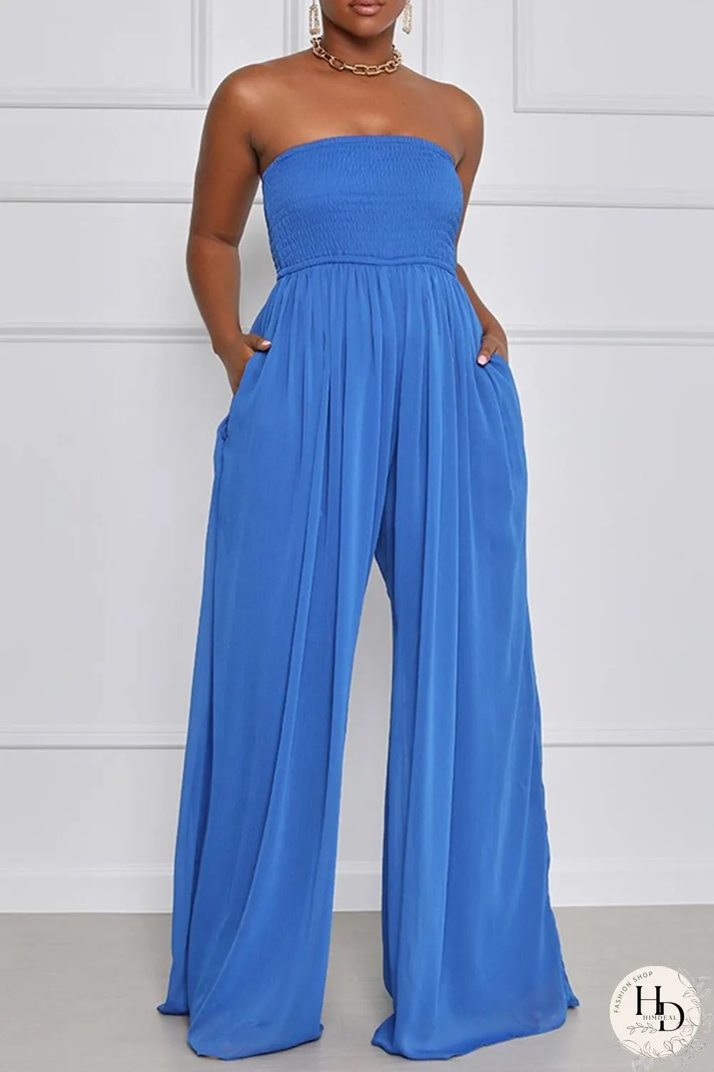 Yellow Sexy Casual Solid Backless Strapless Regular Jumpsuits