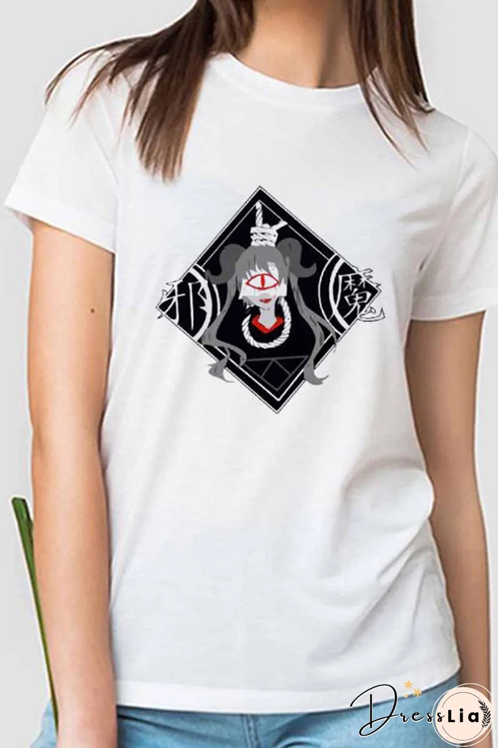 Round Neck Carton Print Loose T-shirt