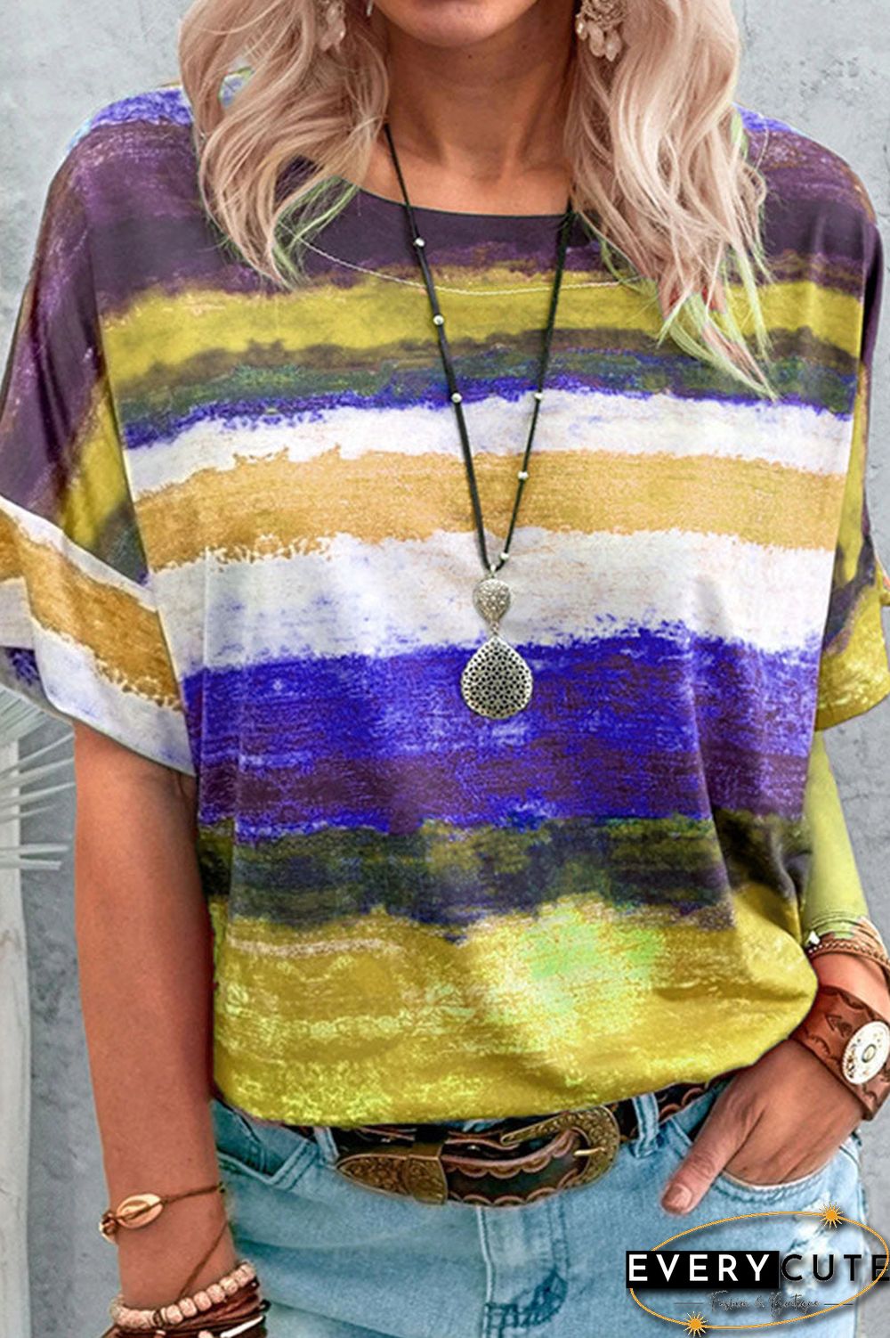 Fashion Gradual Change O Neck T-Shirts(7 Colors)