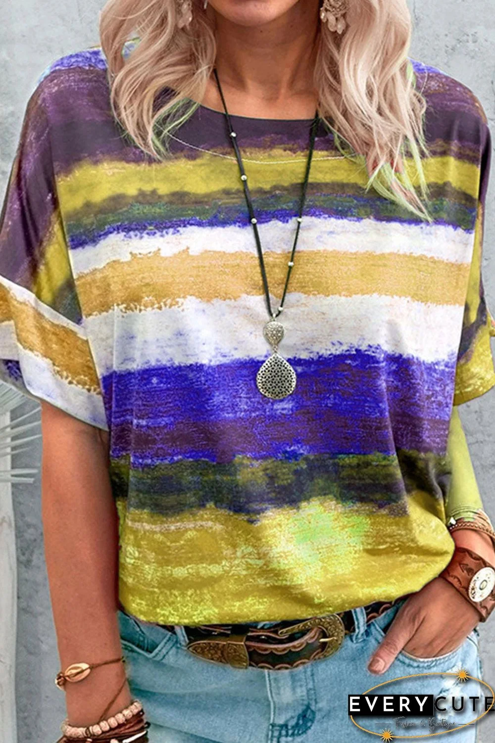 Fashion Gradual Change O Neck T-Shirts(7 Colors)