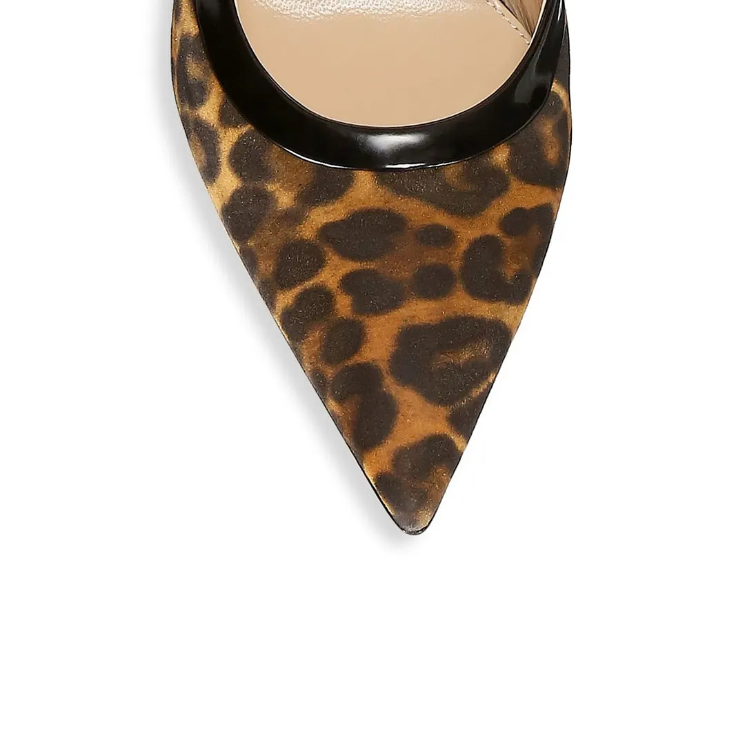 YDN Leopard Print Patchwork Pointed Toe Stiletto Heeled Mules