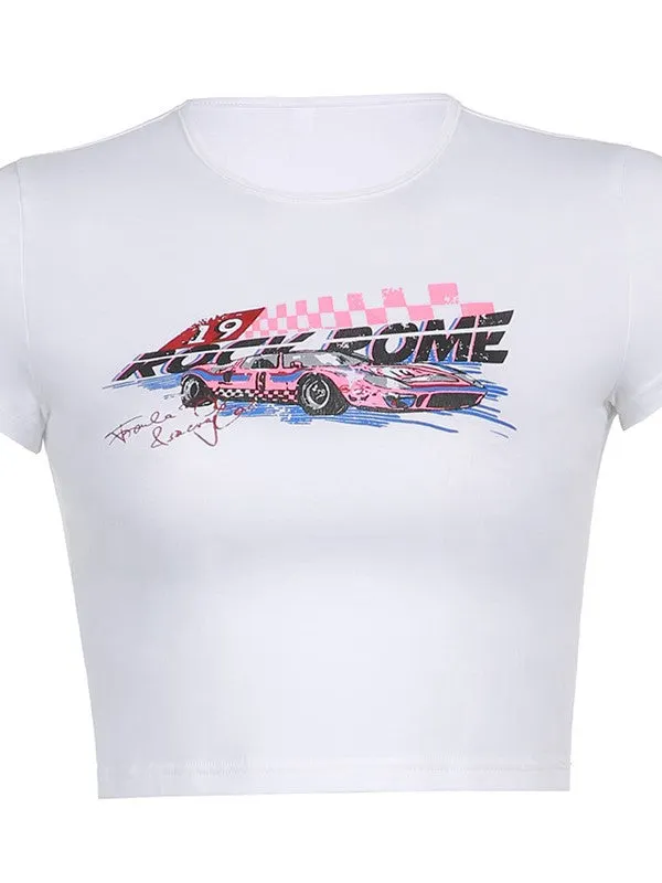 Brownm 2000s crop top with motorcycle print