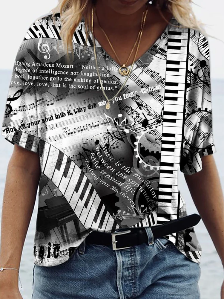 Piano Quotes V Neck Short Sleeve T Shirt