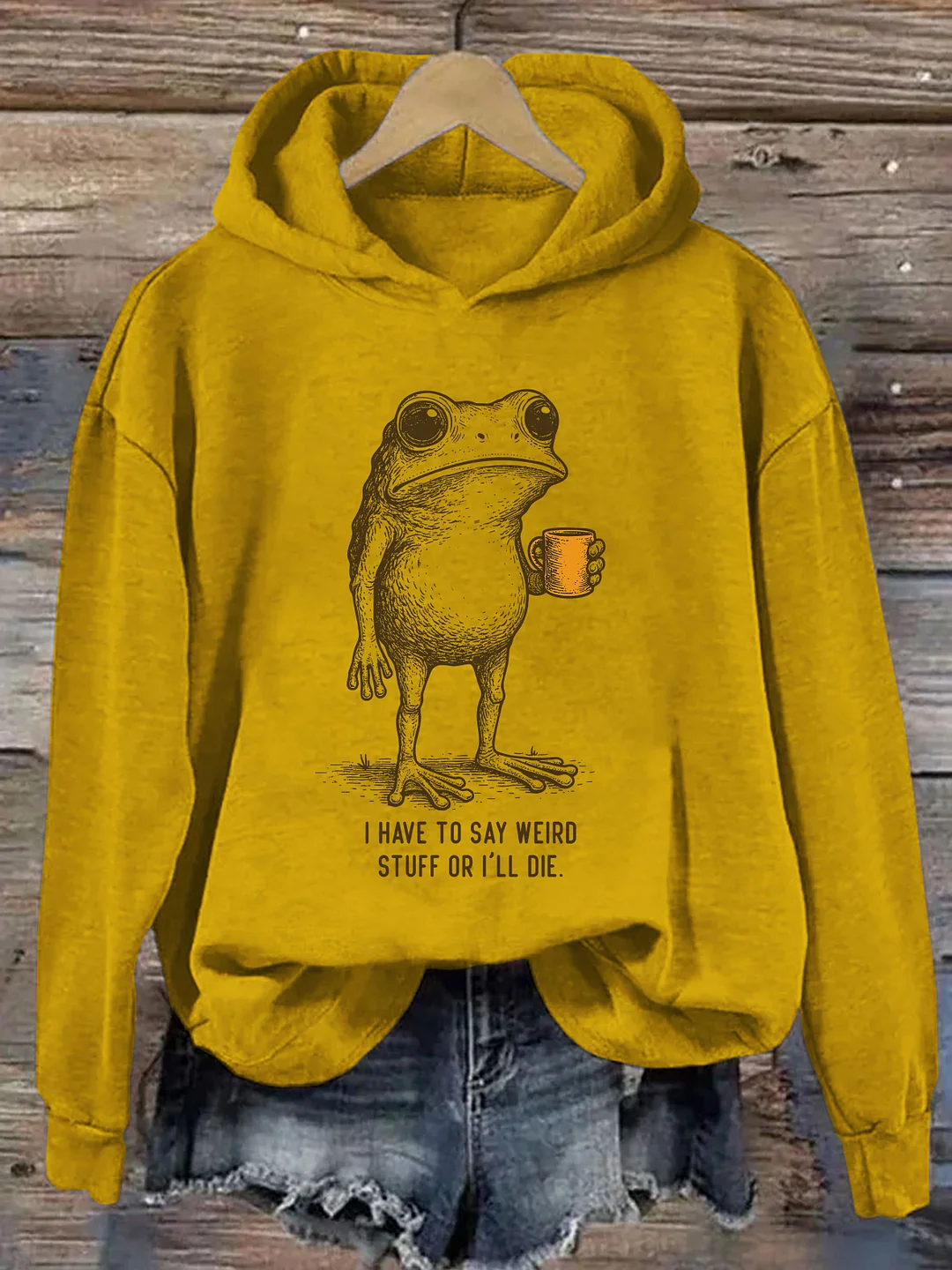 I Have To Say Weird Stuff Or I'll Die Frog Drinking Coffee Hoodie
