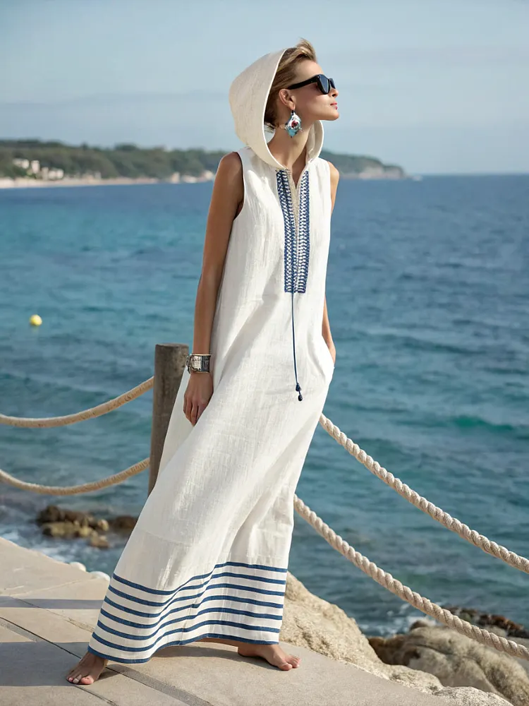 Women's cotton and linen hoodie dress