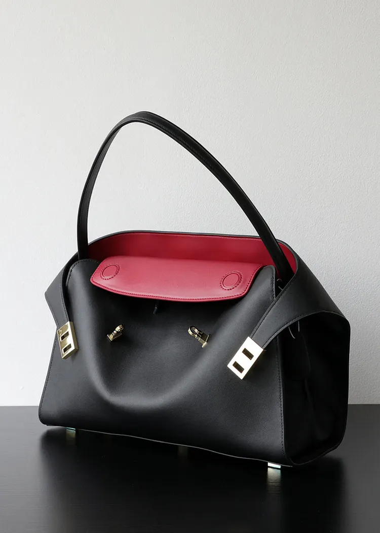Aurora - Black Leather Tote Bag with Gold Accents