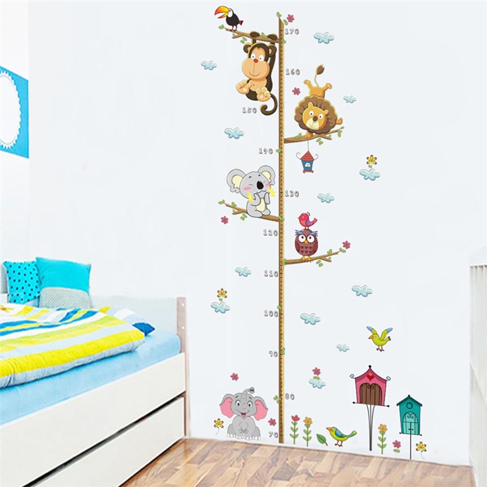 Cartoon Animals Wall Sticker Height Measurement For Kids Room Decoration