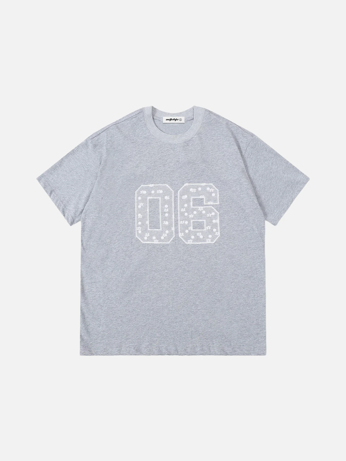Grey Act Chic Lace Number Embroidery Loose Tee Front