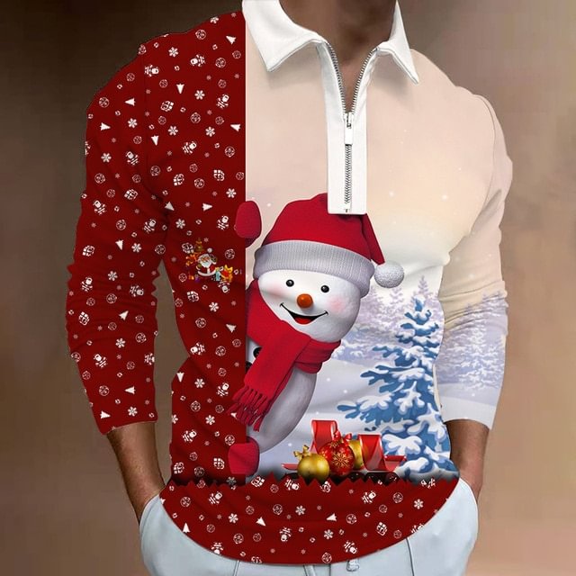 Men's Christmas Polo Shirt Long Sleeve Party