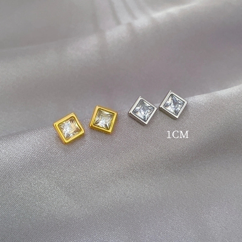 1 Pair Minimalist Square Plating Inlay Titanium Steel Zircon Ear Studs