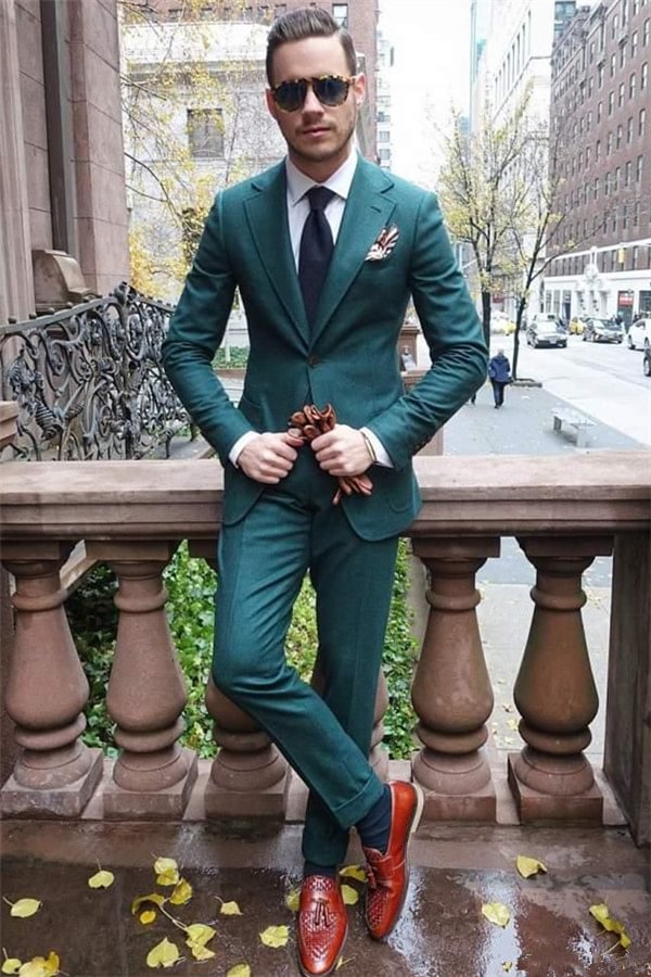 Shining Navy Blue 2 Pieces Business Suits For Man Fashion Tuxedos Online Green | Ballbellas Ballbellas
