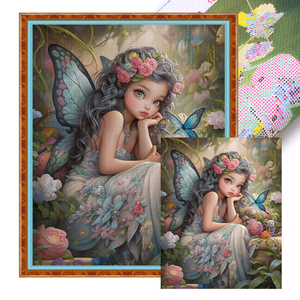 Butterfly Fairy Girl Full 11CT Pre-stamped Canvas(50*60cm) Cross Stitch