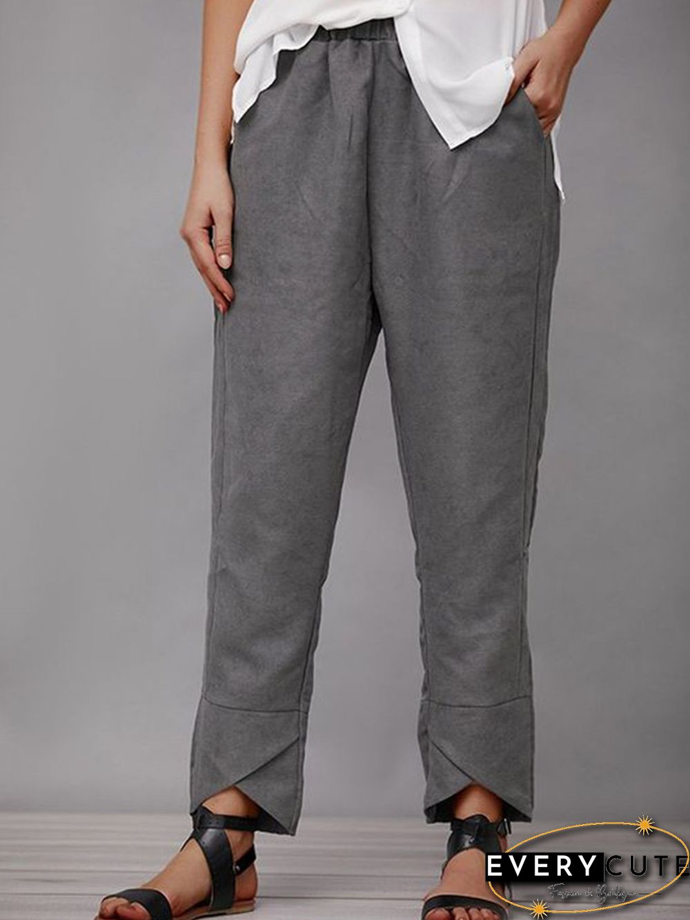 Women Casual Plain Autumn Natural Lightweight Standard Straight pants Long H-Line Casual Pants