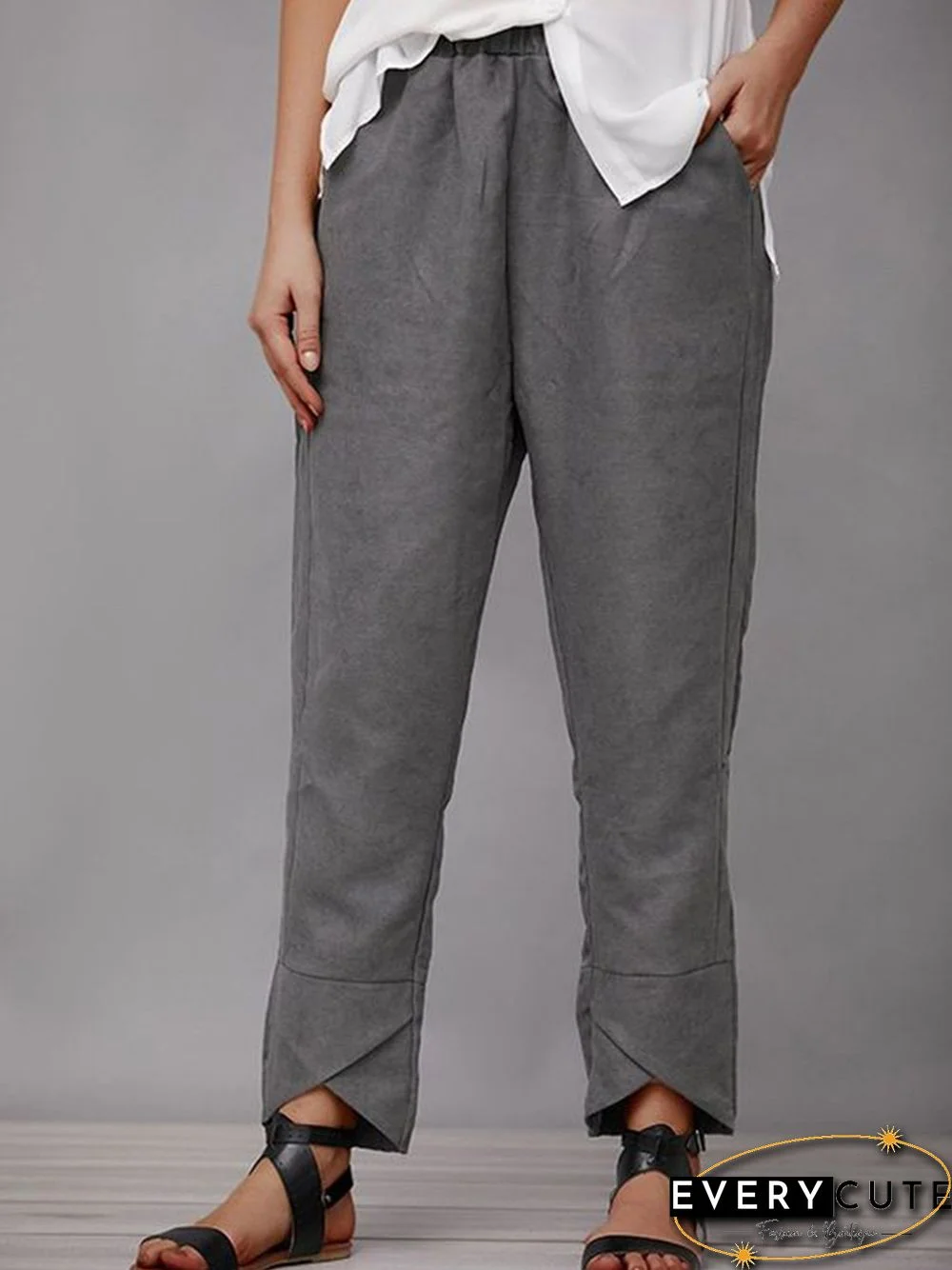 Women Casual Plain Autumn Natural Lightweight Standard Straight pants Long H-Line Casual Pants