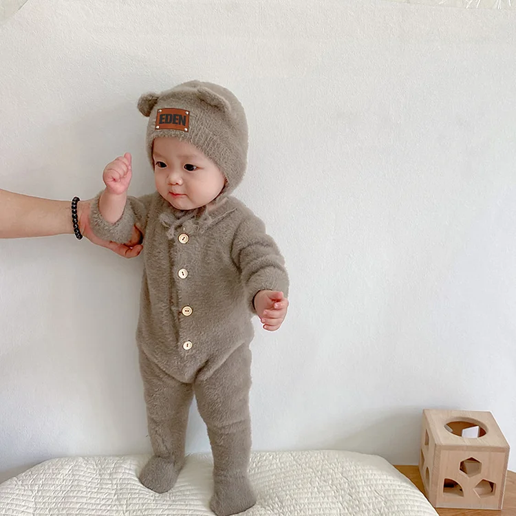 Personalized Baby Mink Cashmere Jumpsuit With Hat 