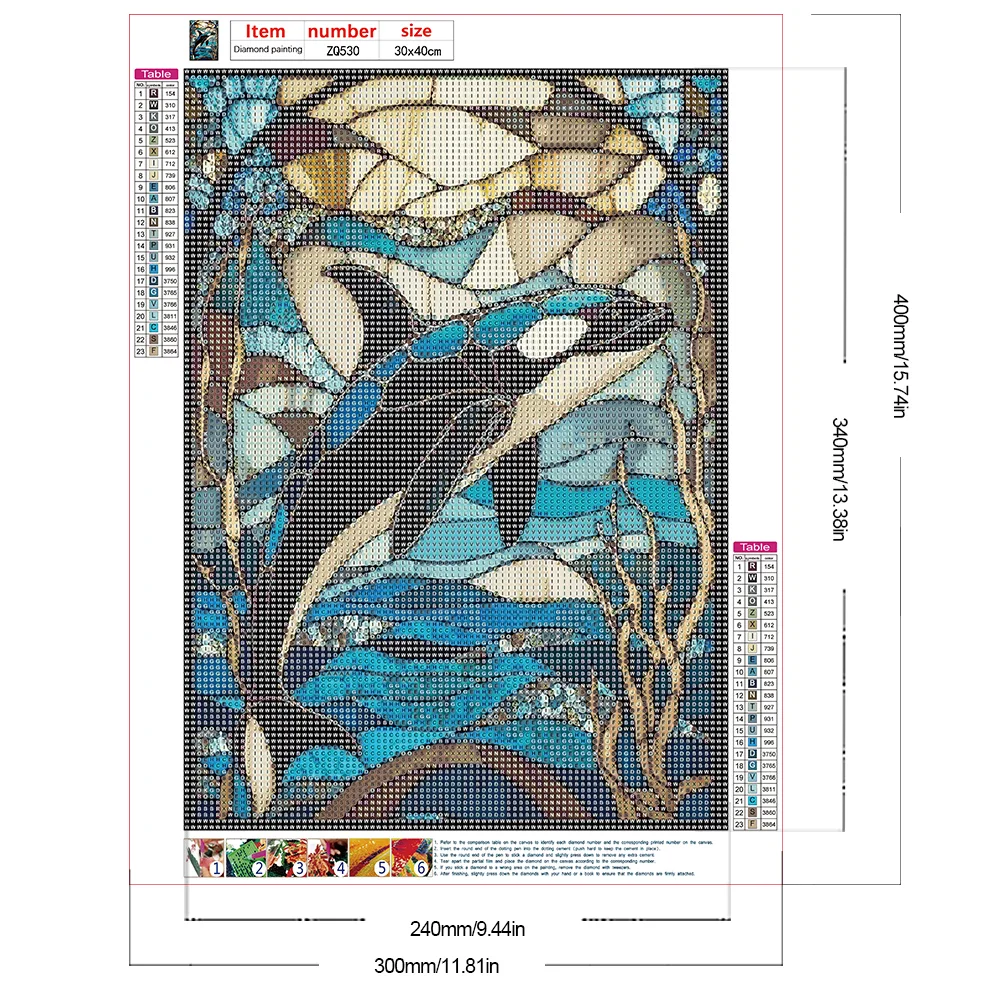 Diamond Painting - Full Round Drill - Stained Glass Dolphin(Canvas|30*40cm)